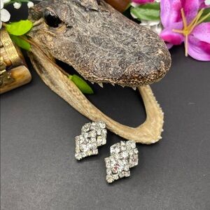 Gale clear rhinestone clip earrings vintage